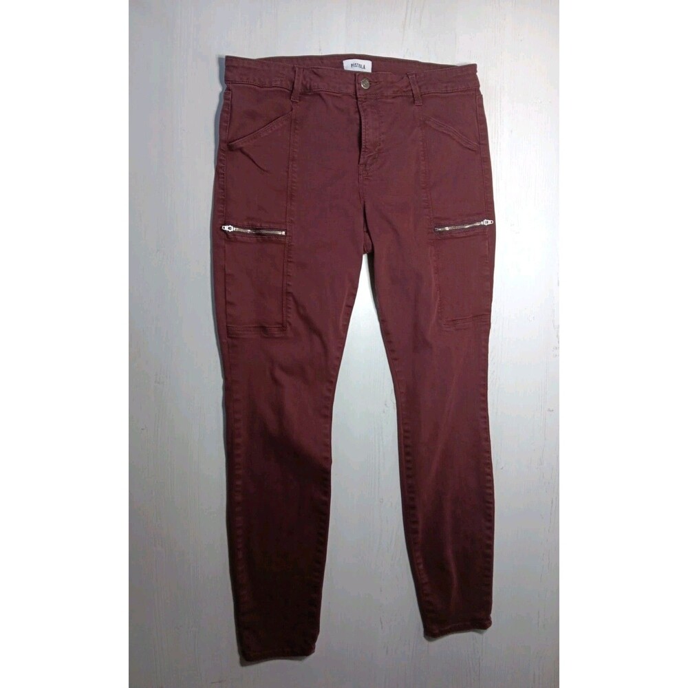 PISTOLA Women’s Cargo Zip Pockets Crop Skinny Jeans Maroon 31 Stretchy